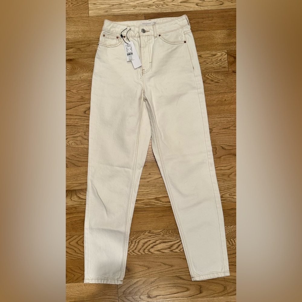 TOPSHOP Mom Jeans in Ecru Cream with Contrast Stitching Size W 25 / L 32 NWT